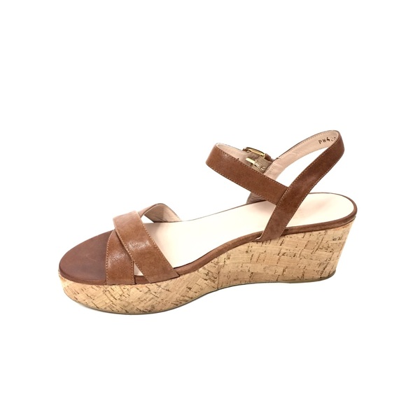 Stuart Weitzman Cognac Leather Cork Platform Wedge - Picture 7 of 12